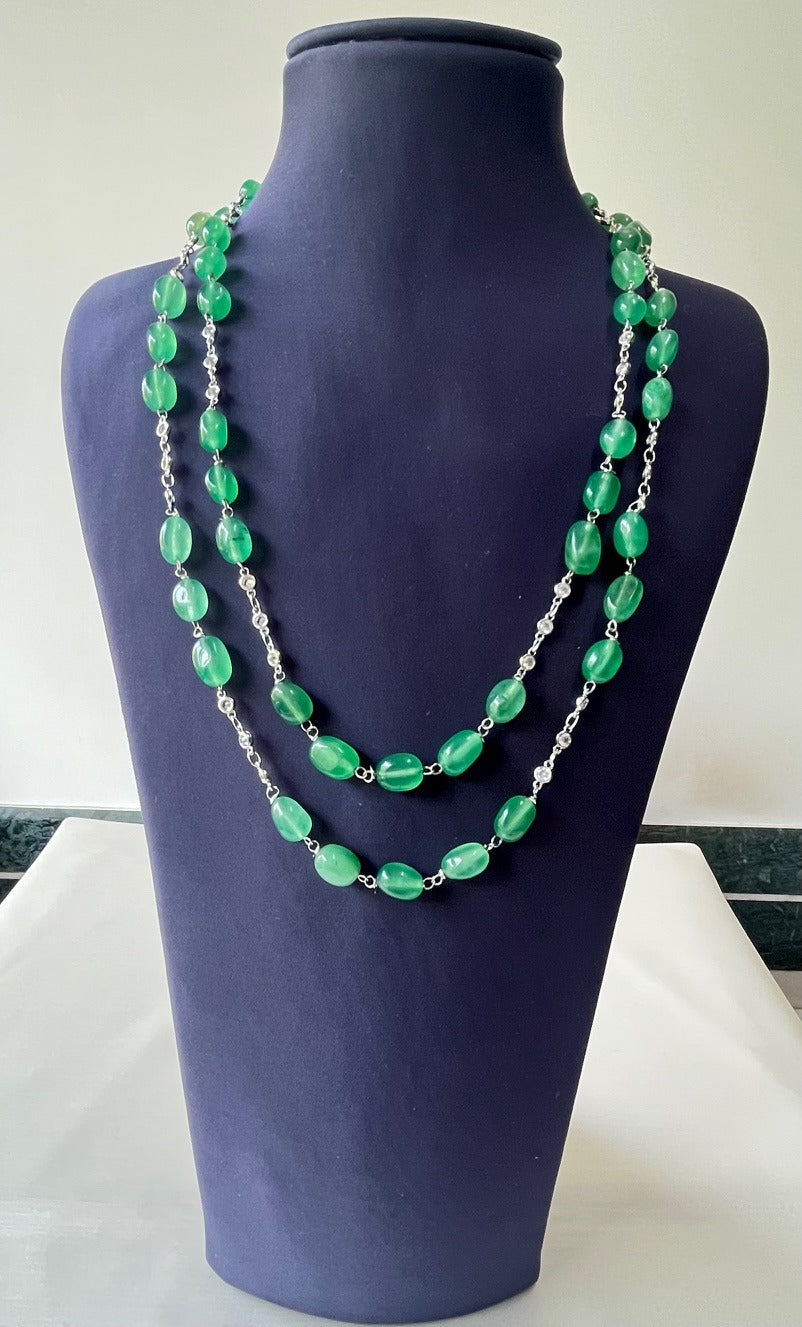 Jewel Treatzz Green Aventurine Rhodium Finished CZ Layered Necklace