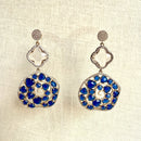 Jewel Treatzz Irregular Shaped Blue Doublet Stone, Transparent Four Petal Clover Flower And CZ Stone  Gold Plated Chandlelier Earrings