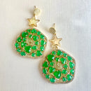 Jewel Treatzz Irregular Shaped Emerald Doublet Stone, Mother Of Pearl Star And CZ Stone Gold Plated Chandlelier Earrings