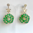 Jewel Treatzz Irregular Shaped Emerald Doublet Stone, Mother Of Pearl Star And CZ Stone Gold Plated Chandlelier Earrings