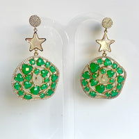 Jewel Treatzz Irregular Shaped Emerald Doublet Stone, Mother Of Pearl Star And CZ Stone Gold Plated Chandlelier Earrings