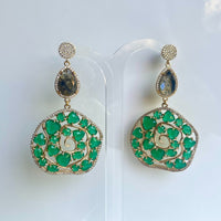 Jewel Treatzz Irregular Shaped Green Doublet Stone Pear, Shapes Labradorite And CZ Stone Gold Plated Chandelier Earrings