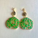 Jewel Treatzz Irregular Shaped Green Doublet Stone Pear, Shapes Labradorite And CZ Stone Gold Plated Chandelier Earrings