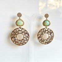 Jewel Treatzz Irregular Shaped Red Doublet Stone, Pear Shaped Labradorite And CZ Stone Gold Plated Chandelier Earrings