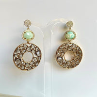 Jewel Treatzz Irregular Shaped Red Doublet Stone, Pear Shaped Labradorite And CZ Stone Gold Plated Chandelier Earrings