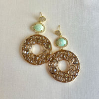 Jewel Treatzz Irregular Shaped Red Doublet Stone, Pear Shaped Labradorite And CZ Stone Gold Plated Chandelier Earrings