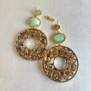 Jewel Treatzz Irregular Shaped Red Doublet Stone, Pear Shaped Labradorite And CZ Stone Gold Plated Chandelier Earrings