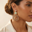Jewel Treatzz Irregular Shaped Red Doublet Stone, Pear Shaped Labradorite And CZ Stone Gold Plated Chandelier Earrings