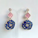 Jewel Treatzz Irregular Shapes Mokka Doublet Stone, Opaque AquaMarine Oval Natural Stone And CZ Stones Gold Plated Chandelier Earrings