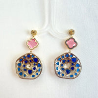 Jewel Treatzz Irregular Shapes Mokka Doublet Stone, Opaque AquaMarine Oval Natural Stone And CZ Stones Gold Plated Chandelier Earrings