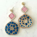 Jewel Treatzz Irregular Shapes Mokka Doublet Stone, Opaque AquaMarine Oval Natural Stone And CZ Stones Gold Plated Chandelier Earrings