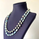 Jewel Treatzz Layered Necklace With Aqua Agates Sliver Pearls & Daimond Balls