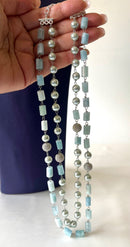 Jewel Treatzz Layered Necklace With Aqua Agates Sliver Pearls & Daimond Balls