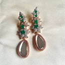 Jewel Treatzz Long Emerald Doublet Stones, CZ Stone & Uncut Polki Kundan Rose Gold Earrings