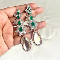 Jewel Treatzz Long Emerald Doublet Stones, CZ Stone & Uncut Polki Kundan Rose Gold Earrings