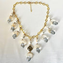 Jewel Treatzz Moon Shapes Mother Of Pearls Translucent Aqua Quartz With Clover Flower Chian Necklace
