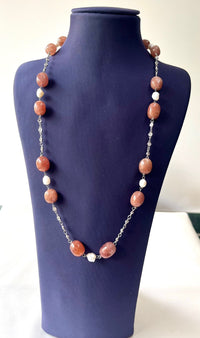 Jewel Treatzz natural Brown Aventurine Stone, Rhodium Finishes CZ Necklace  