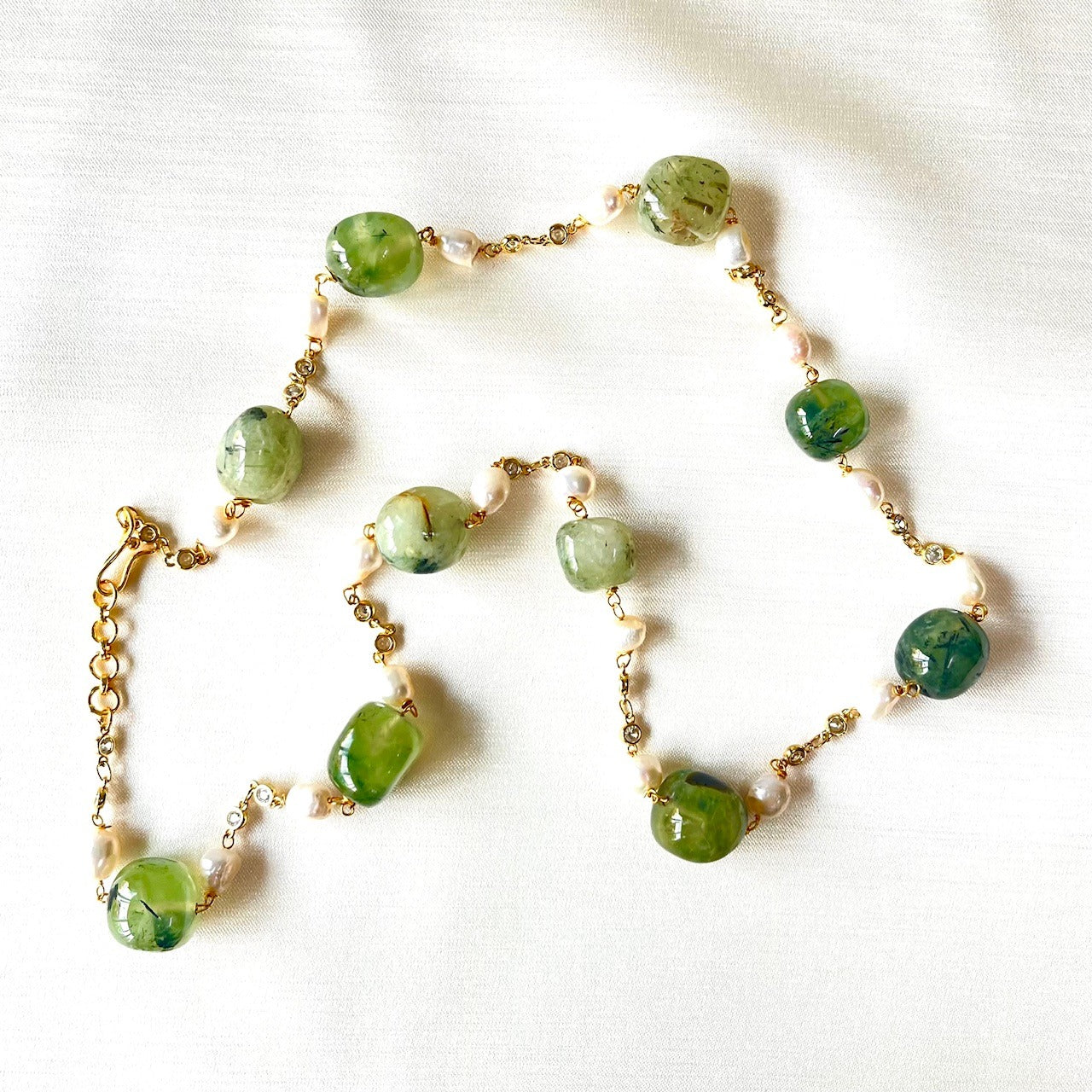 Jewel Treatzz Natural Green Aventurine Stone, Gold Finished CZ Necklace
