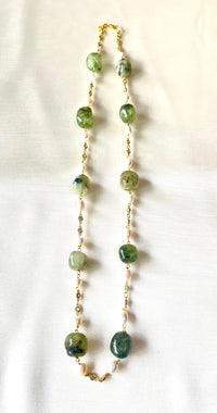 Jewel Treatzz Natural Green Aventurine Stone, Gold Finished CZ Necklace