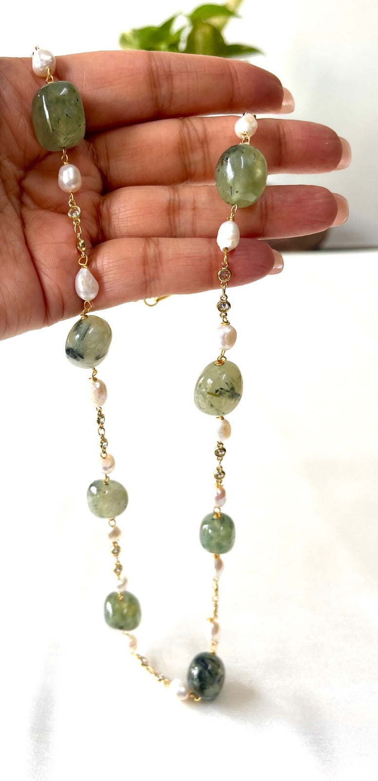 Jewel Treatzz Natural Green Aventurine Stone, Gold Finished CZ Necklace