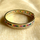 Jewel Treatzz Rainbow Color Stone With CZ's In Pave Setting & Gold Plated Openable Bracelet