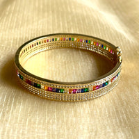 Jewel Treatzz Rainbow Color Stone With CZ's In Pave Setting & Gold Plated Openable Bracelet