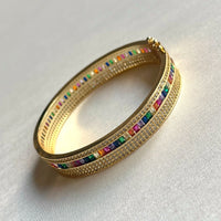 Jewel Treatzz Rainbow Color Stone With CZ's In Pave Setting & Gold Plated Openable Bracelet