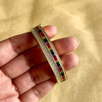 Jewel Treatzz Rainbow Color Stone With CZ's In Pave Setting & Gold Plated Openable Bracelet