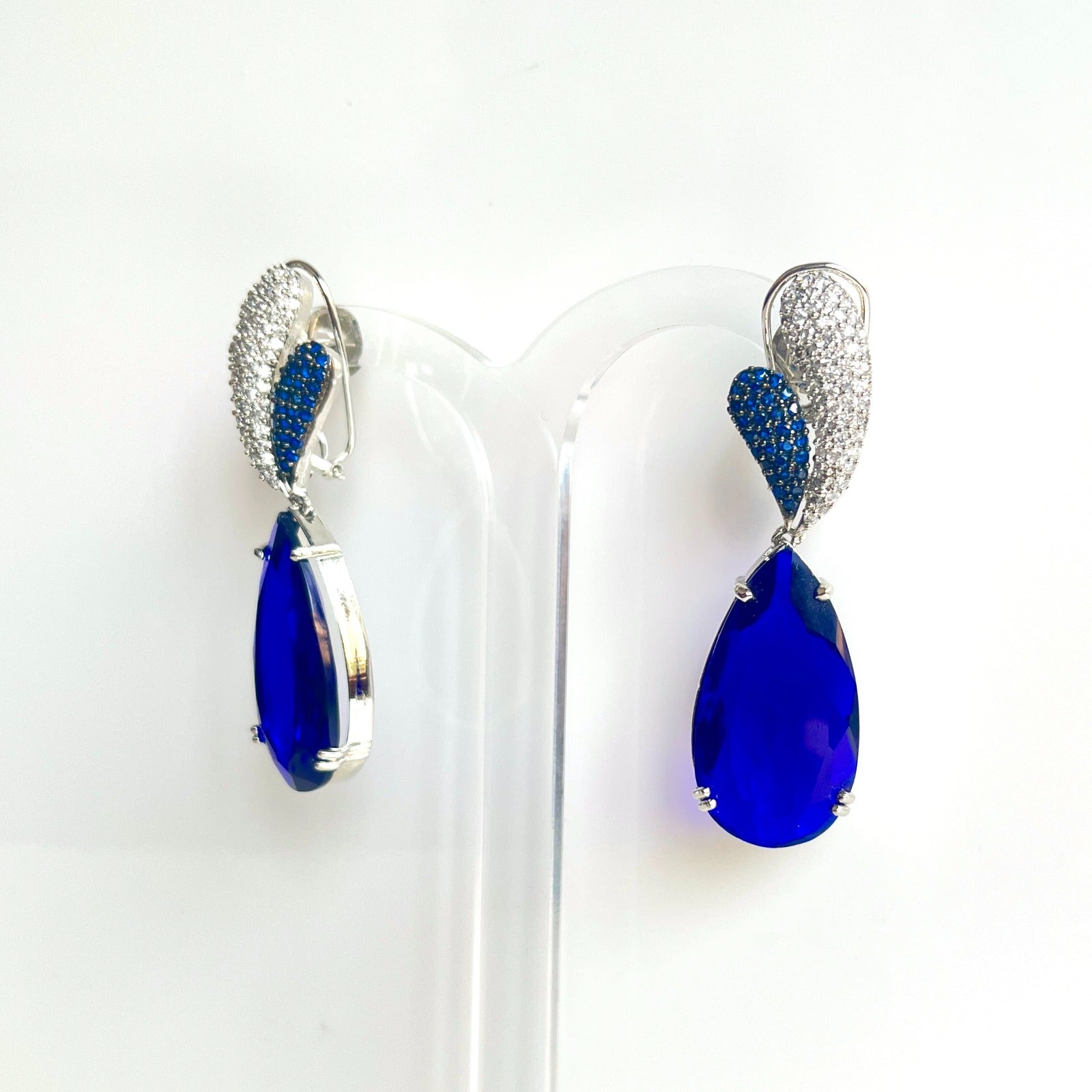 Jewel Treatzz Rhodim Plated, Pear Shaped Blue Shapphire Doublet Stone & Cubic Zirconia's Dangler Earrings