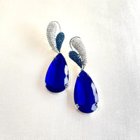 Jewel Treatzz Rhodim Plated, Pear Shaped Blue Shapphire Doublet Stone & Cubic Zirconia's Dangler Earrings