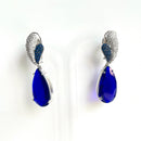 Jewel Treatzz Rhodim Plated, Pear Shaped Blue Shapphire Doublet Stone & Cubic Zirconia's Dangler Earrings