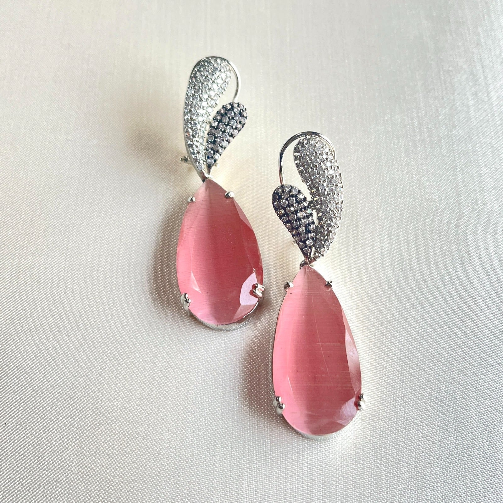 Jewel Treatzz Rhodium Plated, Rose Smoky Quartz & Cubic Zirconia's Dangler Earrings