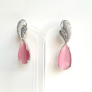 Jewel Treatzz Rhodium Plated, Rose Smoky Quartz & Cubic Zirconia's Dangler Earrings