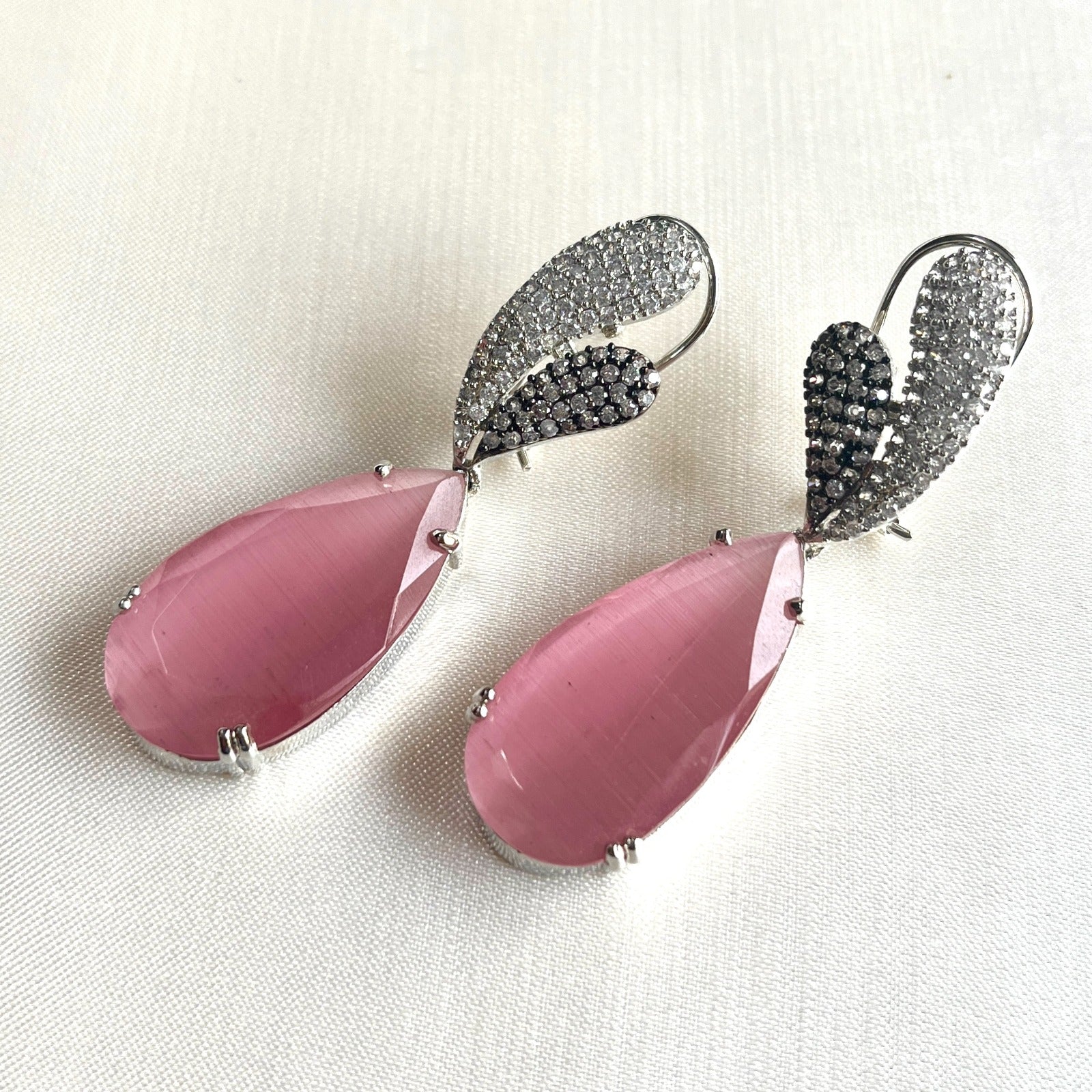 Jewel Treatzz Rhodium Plated, Rose Smoky Quartz & Cubic Zirconia's Dangler Earrings