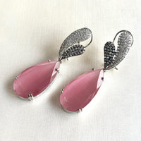 Jewel Treatzz Rhodium Plated, Rose Smoky Quartz & Cubic Zirconia's Dangler Earrings