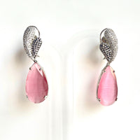 Jewel Treatzz Rhodium Plated, Rose Smoky Quartz & Cubic Zirconia's Dangler Earrings