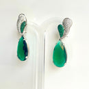 Jewel Treatzz Rhodium Plated, Pear Shaped Emerald Doublet Stone & Cubic Zirconia's Dangler Earrings