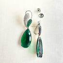 Jewel Treatzz Rhodium Plated, Pear Shaped Emerald Doublet Stone & Cubic Zirconia's Dangler Earrings
