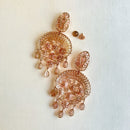 Jewel Treatzz Statement Chandelier Rose Gold Plated Earrings With Rose Quartz & CZ Stone