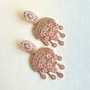 Jewel Treatzz Statement Chandelier Rose Gold Plated Earrings With Rose Quartz & CZ Stone