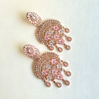 Jewel Treatzz Statement Chandelier Rose Gold Plated Earrings With Rose Quartz & CZ Stone