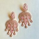 Jewel Treatzz Statement Chandelier Rose Gold Plated Earrings With Rose Quartz & CZ Stone