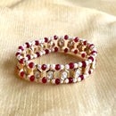 Jewel Treatzz Strecthable Ruby, Pearls G Uncut Polki Kundan Gold Plated Bracelet