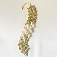 Jewel Treatzz Stunning Gold Plated 5 Line Shell Pearls Link Chain Statement Bracelet