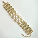 Jewel Treatzz Stunning Gold Plated 5 Line Shell Pearls Link Chain Statement Bracelet