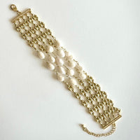 Jewel Treatzz Stunning Gold Plated 5 Line Shell Pearls Link Chain Statement Bracelet