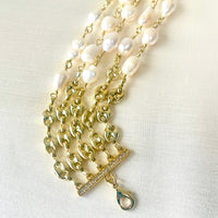 Jewel Treatzz Stunning Gold Plated 5 Line Shell Pearls Link Chain Statement Bracelet