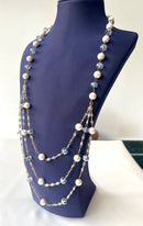 Jewel Treatzz Triple Layered Pearls, Aqua Beads Gold Plated Party Necklace