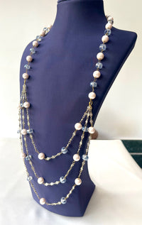 Jewel Treatzz Triple Layered Pearls, Aqua Beads Gold Plated Party Necklace