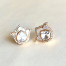 Jewel Treatzz Tulip Flower Stud Earrings Gold Plated With White Enamel, Big Pear Shaped Uncut Polki Kundan Stone Bordered With CZ Stone  